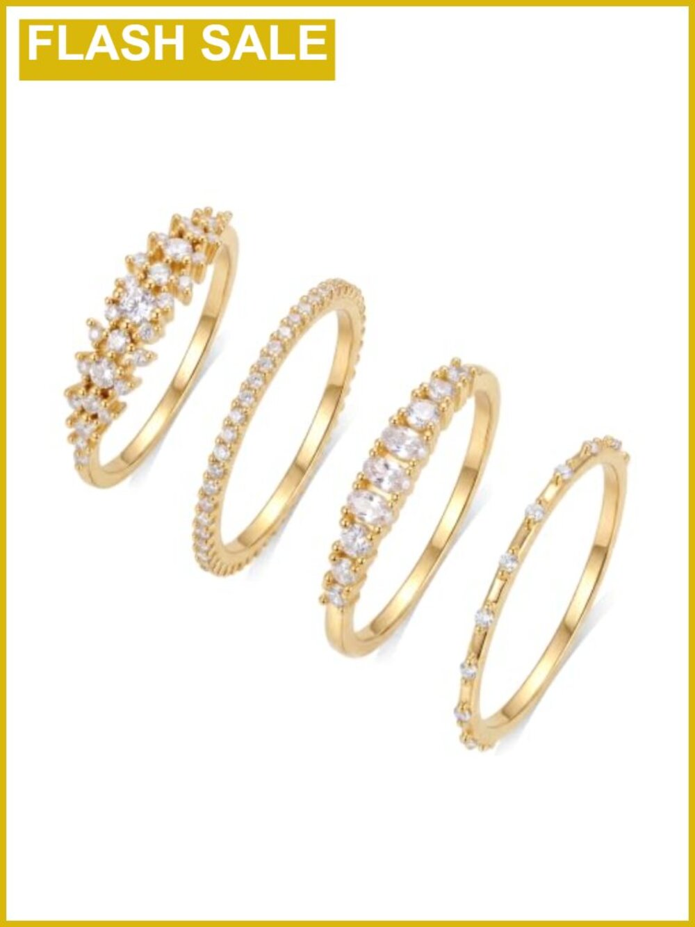 14K Gold Plated Stackable Rings Set Cubic Zirconia Eternity Bands